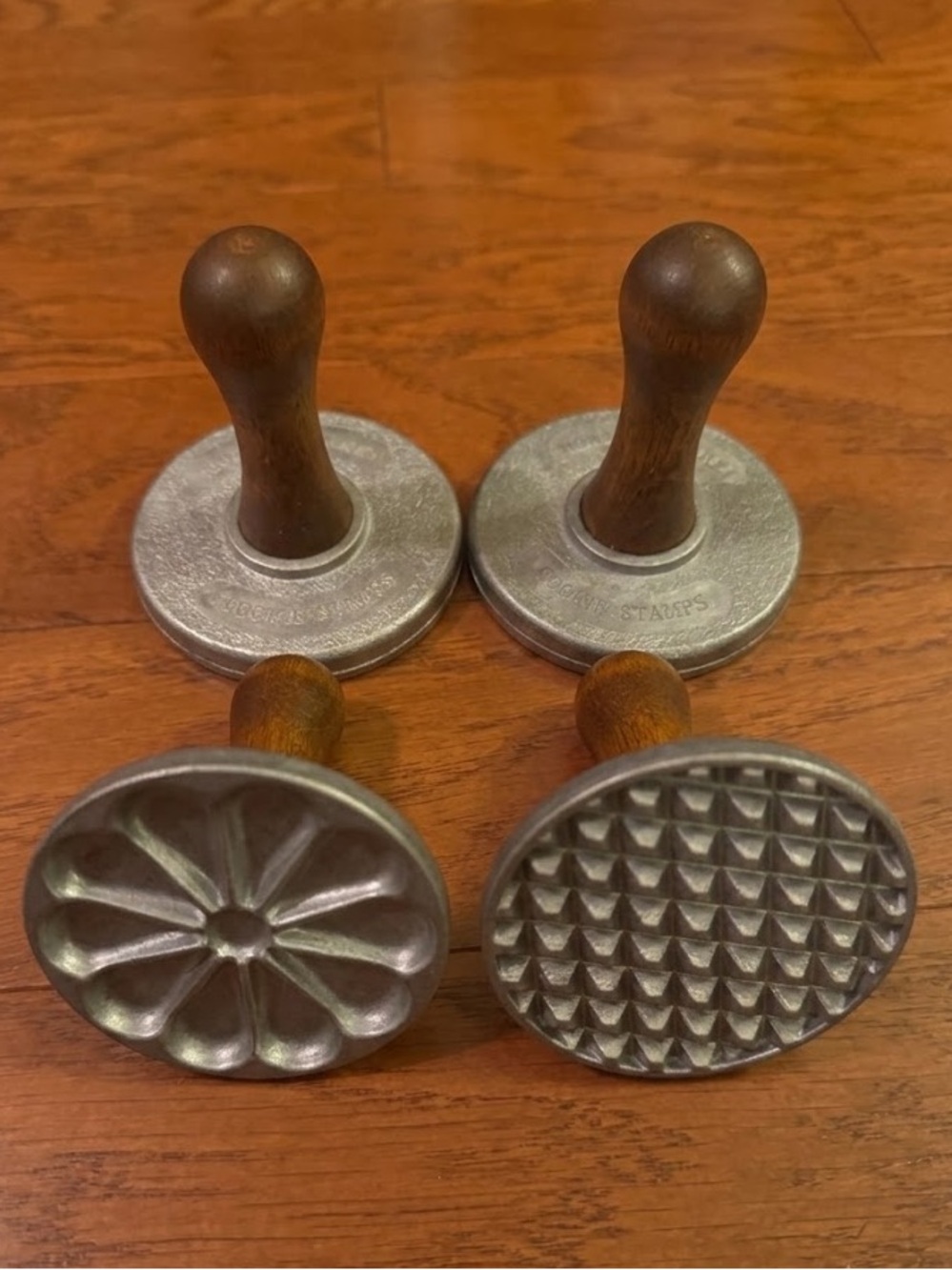 Nordic Ware Vintage Cast Aluminum Cookie Stamps | Wooden Handles Set of 4